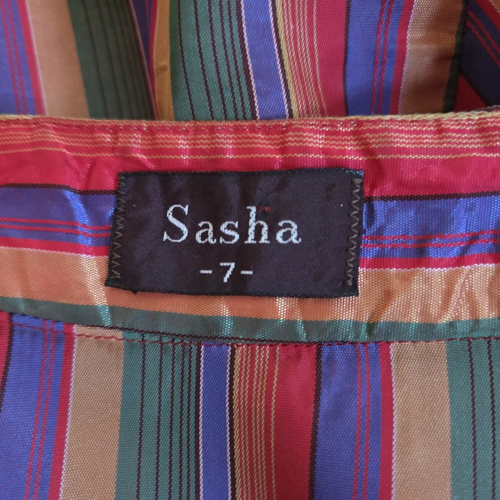 1980s Sasha Striped Print Puffed‎ Long Sleeve Acetate Blouse Shirt Top